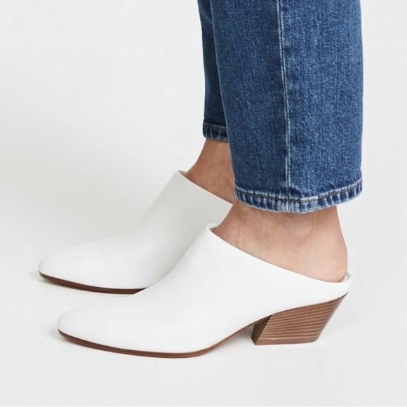 Vince Vigo Leather Pointed Toe Mules in Optic White - Picture 2 of 7